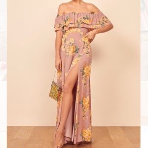 Reformation Abelia Floral Dress Long Gwenyth Slit Wedding Blush size 4
